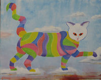 Original Oil Painting by G.A. Moore - Striped Cat Walking on Clouds