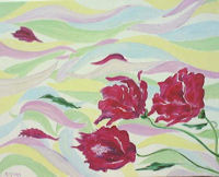 Original Oil Painting by G.A.Moore - Cerise Flowers Blowing in a Multi-Colored Wind