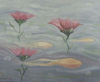 Original Oil Painting by Grace Moore - Surreal Vision of Squid Swimming Among Pink Floating Flowers