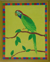 Original Painting by Carol Young - Green Parrot on a Bright Yellow Background