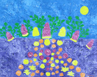Original Painting by Carol Fincher - Stylized Colorful Potatoes Growing