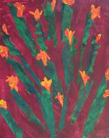 Original Painting by Carol Fincher-Young - Abstract of Cactus on Orange-Red Background