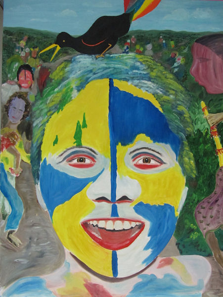 Original Oil Painting of Paint Splattered Boy in Rio