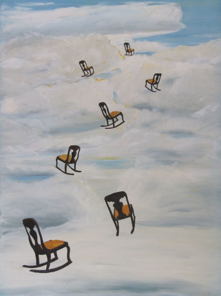 Original Oil Painting Rocking Chairs Climbing Among the Clouds