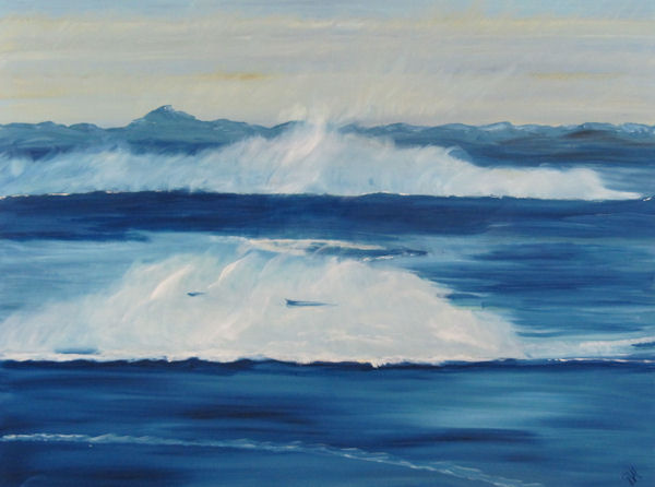 Original Oil Seascape of Bright Sea in Full Sun