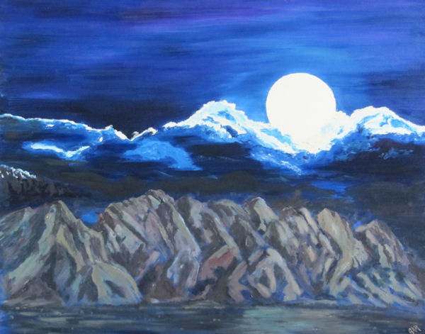 Original Oil Painting by G.A. Moore - moonlight mountains desert