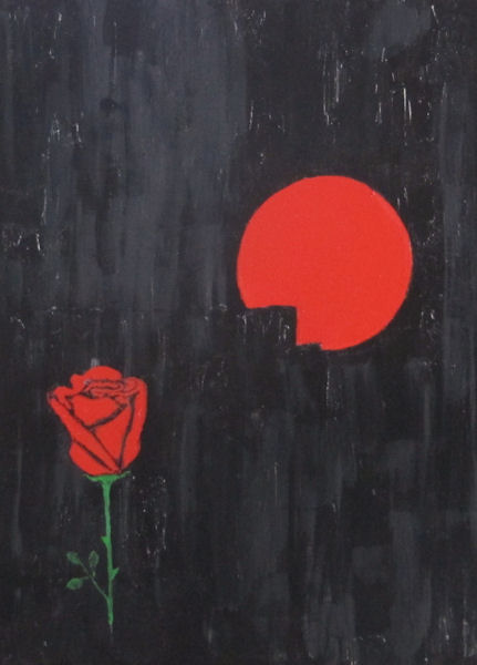 Original Painting by G.A.Moore - Red rose on black background