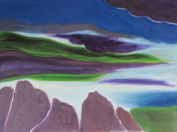 Original Oil Painting by Grace Moore - Abstract of Purple Stones and a Violent Sky