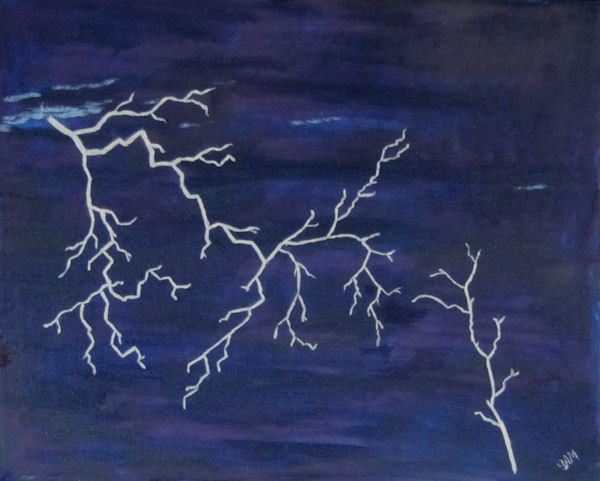 Original Oil by G.A. Moore - Lightening Against a Dark Sky