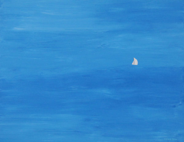 Original Painting by Fincher-Young - Small White Sailboat on Wide Blue Ocean