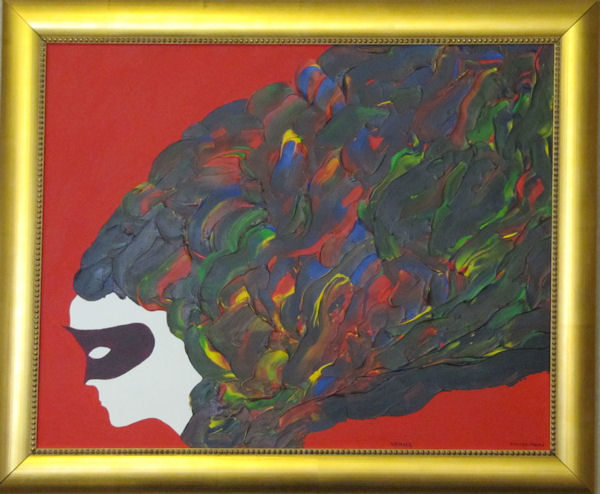 Original Painting by Carol Young - Girl with Flaming Hair on Red