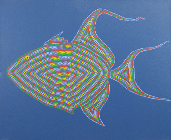 Fish on Blue Background Done in Aboriginal Dot Style