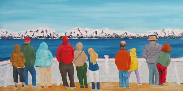 Passengers at the Rail on Alaska Cruise Ship - Oil by Grace Moore