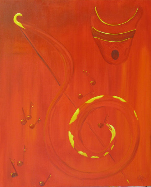 Abstract in Bright Orange and Yellow of Singer and Music by G.A. Moore