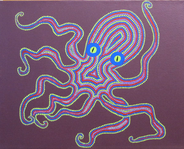 Octopus on Purple Background in Aboriginal Dot Technique by Fincher-Young