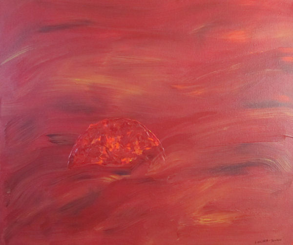 Intense Orange-Red Rising Sun Abstract by Fincher-Young