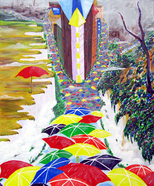 Umbrellas Marching Uphill in a Mass Demonstration by G.A.Moore