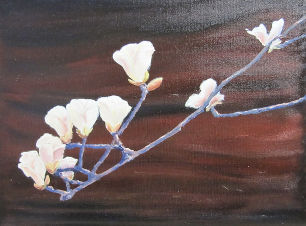 White Flowers on a Branch with Dark Background by G.A.Moore