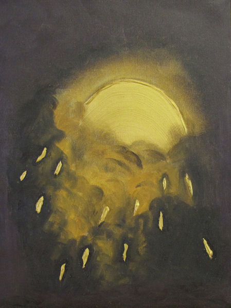 Abstract gold sun bursting out of a brown sky by G.A. Moore