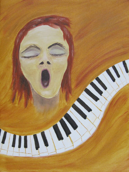 Singer in Full Throat with Piano Keyboard by Grace Moore