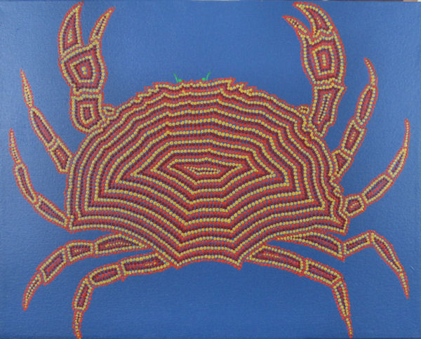 Crab on Blue Background in "Dot" style by Fincher-Young