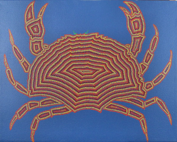 Crab on Blue Background in "Dot" style by Fincher-Young
